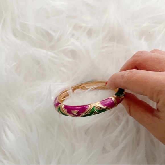 Cloisonne Floral Bangle Bracelet - Picture 2 of 2